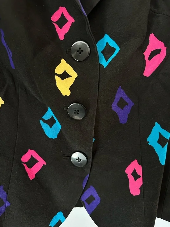 Black Patterned Women’s Blazer with Multicolor Diamond Print - Picture 4 of 4